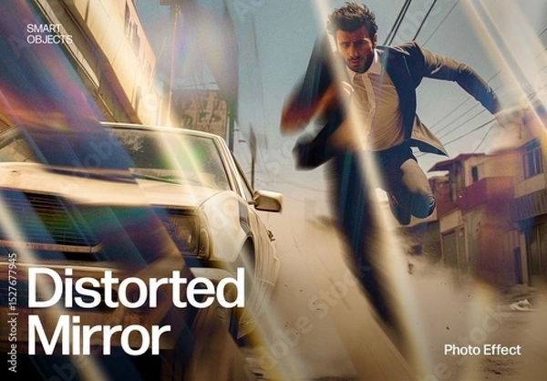 Fototapeta Distorted Mirror Photo Effect Template for Broken Mirror & Abstract Glass Reflection Style