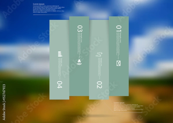 Fototapeta Illustration infographic template with rectangle vertically divided to four shifted green parts