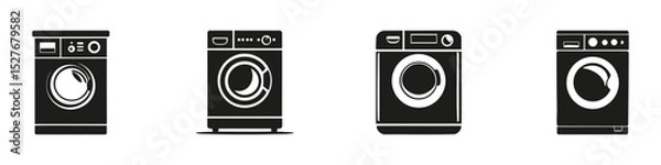 Obraz Washing Machine Silhouettes In Icon Set. Home Appliance And Laundry Equipment Symbol Collection. Household And Domestic Use. Isolated Vector Illustration