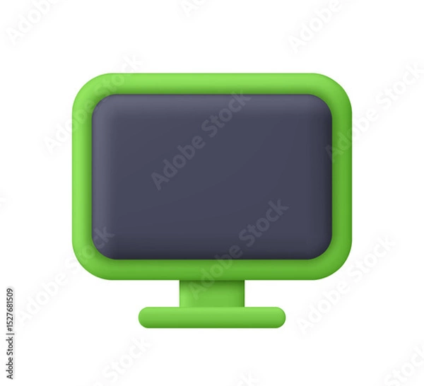 Fototapeta Green computer monitor. PC desktop display, monitor screen. 3d vector icon. Cartoon minimal style.
