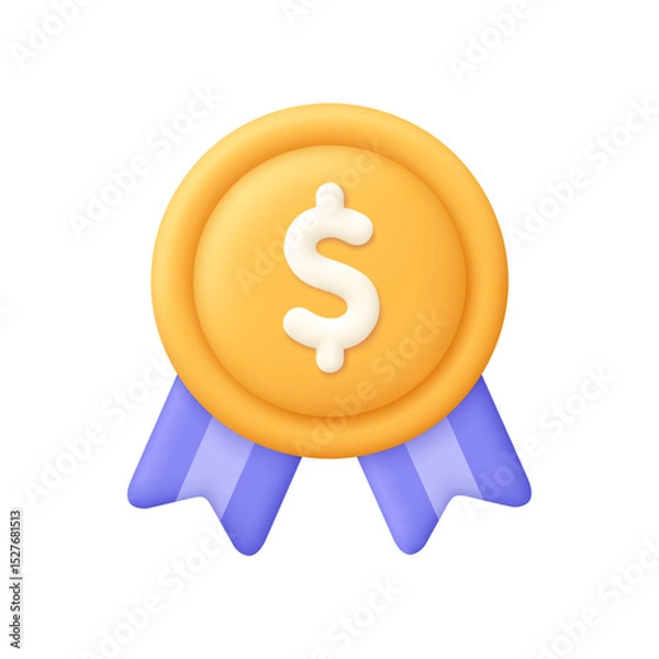 Obraz Medal or badge with dollar sign. Best business, best price symbol. 3d vector icon. Cartoon minimal style.