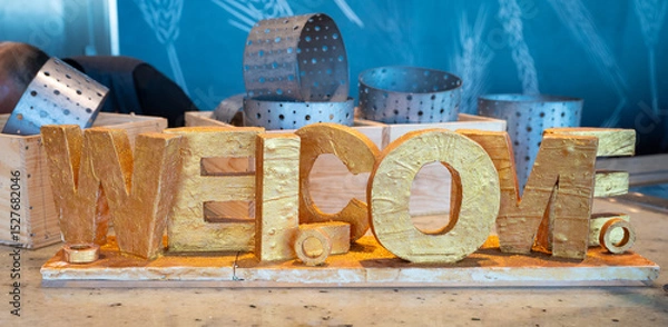 Fototapeta Welcome Gold Word Displayed on Bakery Buffet