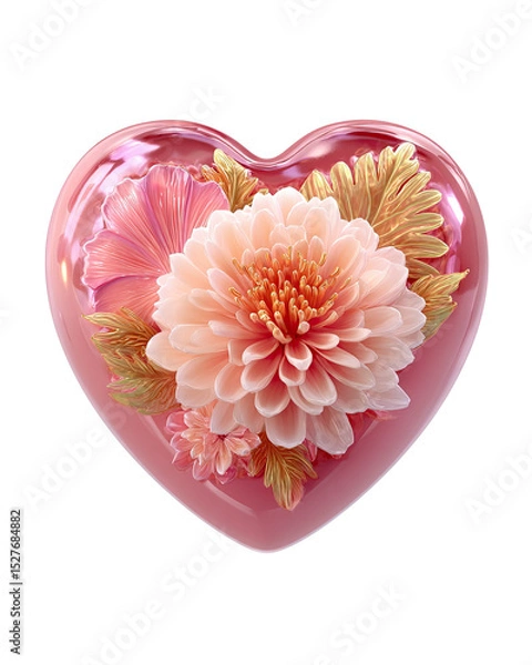 Fototapeta Recyclable cosmetic containers styled for festive gifting, pastel illustration of a heart-shaped compostable blush compact for Valentine’s Day. Recyclable beauty containers with transparent