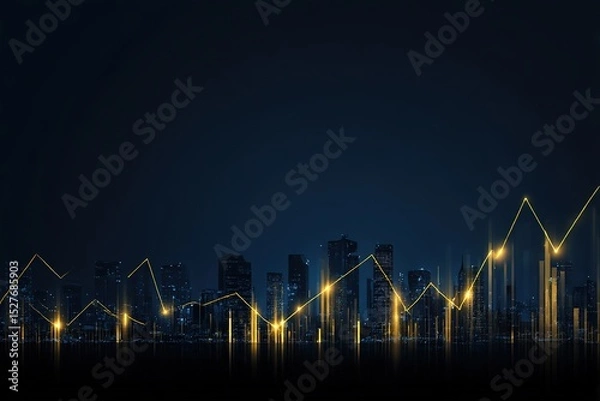 Fototapeta Abstract gold finance graphs over city skyline for investment visuals
