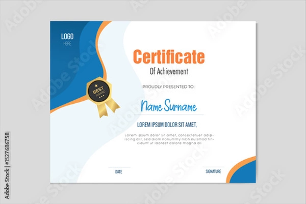 Obraz Clean and Professional Certificate Design Template – Elegant Award or Diploma Layout