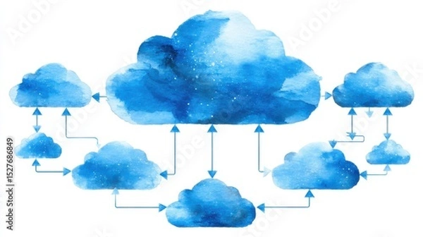 Fototapeta Watercolor Cloud Design for Creative Storage Access and Data Management