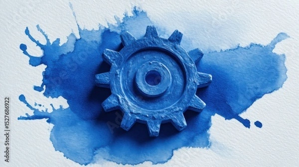 Fototapeta Blue Gear Icon Representing Real-Time Process Checks in Abstract Design