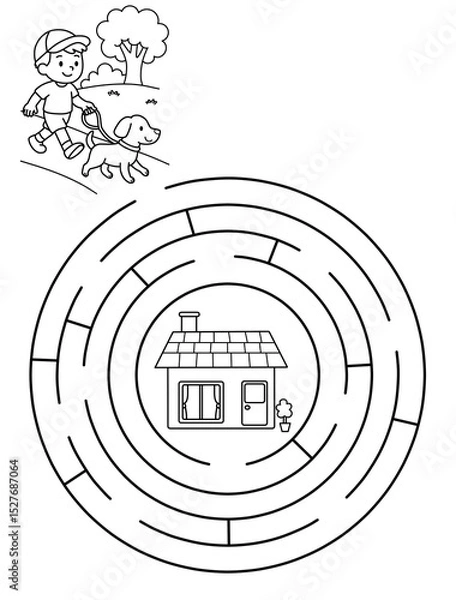 Obraz Maze activity sheet for children. Cute maze for kids. Kids labyrinth puzzle. Maze puzzle game for children with cute dog illustration.	