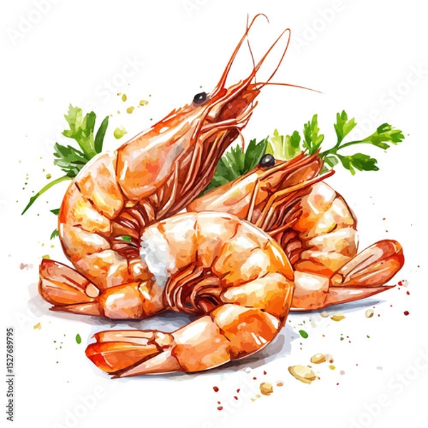 Fototapeta watercolor of Garlic Shrimp, vector high quality, isolated on a white background.