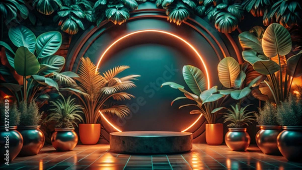 Fototapeta tropical palm tree with empty space for present product