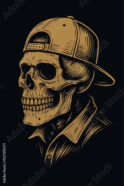 Fototapeta Grungy Skull with basecap vector illustration