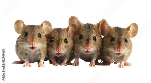 Fototapeta Four curious mice with detailed fur textures and bold expressions on transparency background
