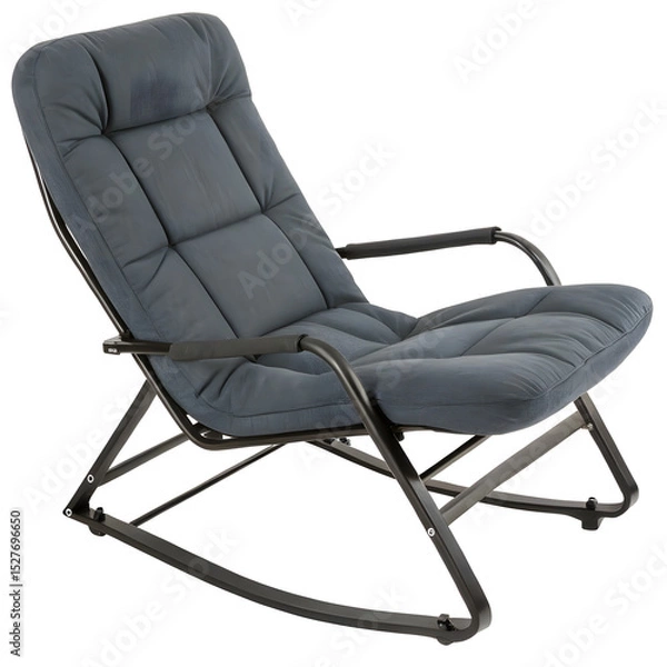 Fototapeta Modern gray rocking chair with comfortable cushions and metal frame isolated on transparency background