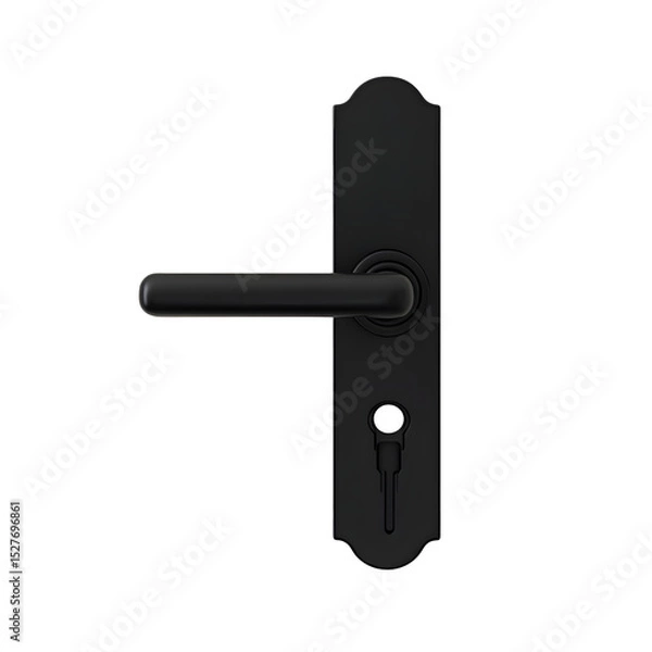 Fototapeta Modern black door handle with keyhole on transparency background, minimalist design