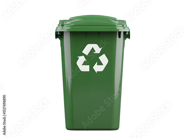Fototapeta Green recycling bin with white recycle logo isolated on transparency background