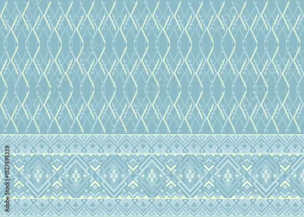 Obraz Aegean Blue and Ivory Geometric tribal pattern for wallpaper, textile, fabric print, carpet, decoration.