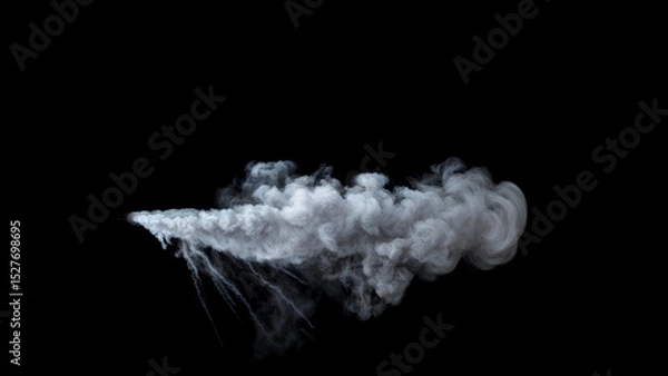 Fototapeta Start of a White Steam Jet gushes from one point with strong Pressure like a Leak into a pipe on a Black Background