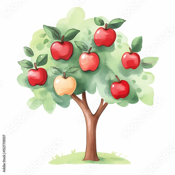 Fototapeta Colorful apple tree with ripe fruit in a cheerful, vibrant setting Generative AI