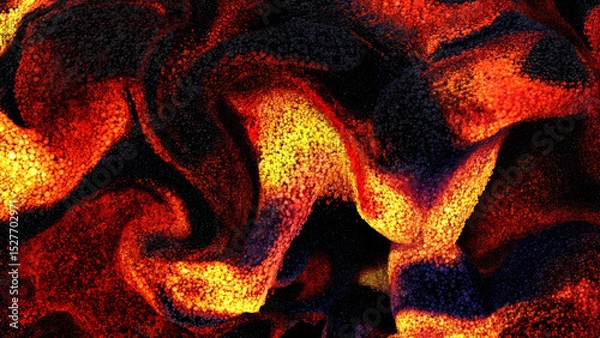 Obraz Abstract dynamic pattern with lots of small glowing spheres in shades of red orange yellow and black creating a choatic wavy fluid-like effect