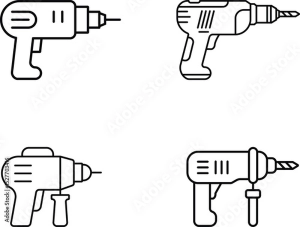 Fototapeta Minimalist Line Art Illustrations of Four Distinct Power Drills