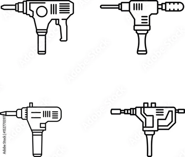 Fototapeta Minimalist Line Art Set of Four Distinct Electric Power Drills