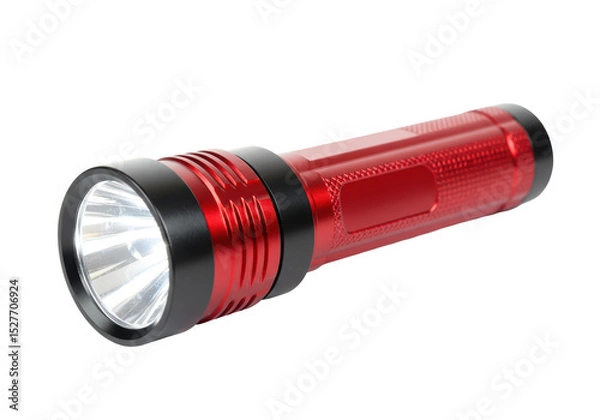 Fototapeta Isolated Sleek Red and Black LED Flashlight with Bright Beam