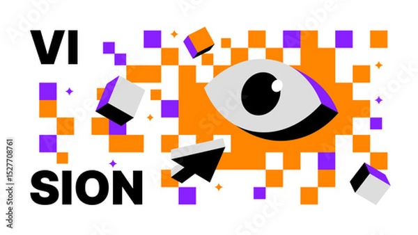 Obraz Vision Concept Pattern-Eye Symbol and Colorful Digital Blocks for Future Thinking, Strategy, and Innovation