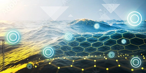 Obraz Communication and connection of online data networks and the power of fast wireless technology. 3d rendering