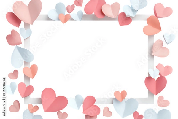 Fototapeta Paper Heart Frame: Pink and Blue Hearts on Transparent Background, PNG