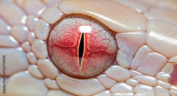 Fototapeta Intense Gaze: Close-up of a captivating albino snake eye, revealing intricate details and a piercing stare that invites viewers to explore the mystery and allure of the serpent.