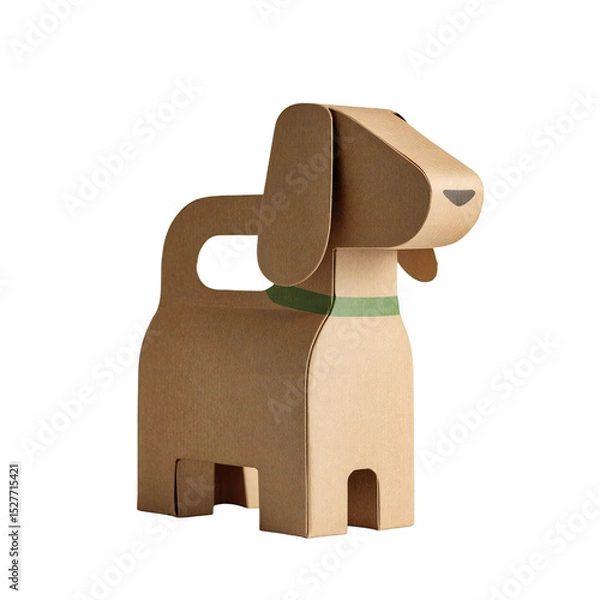 Fototapeta A cardboard dog figure with a green collar standing against a plain black studio background view isolated white background