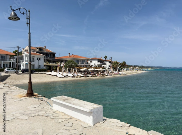 Obraz view of the beach in Pefkochori on the Halkidiki Peninsula in the mediterranean sea