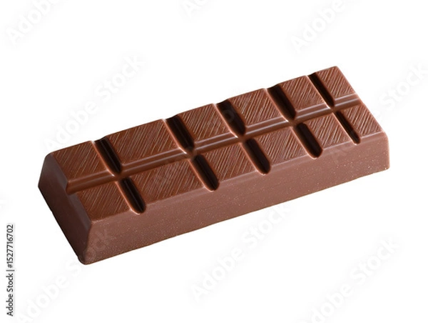 Fototapeta A single milk chocolate bar with rectangular segments against a dark black background in studio light isolated white background