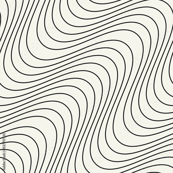 Obraz Seamless vector pattern with thin wavy diagonal stripes. Monochrome geometric background with abstract, striped design. Ideal for use as a swatch in Adobe Illustrator.