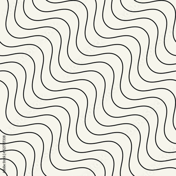 Fototapeta Seamless vector pattern with thin wavy diagonal stripes. Monochrome geometric background with abstract, striped design. Ideal for use as a swatch in Adobe Illustrator.