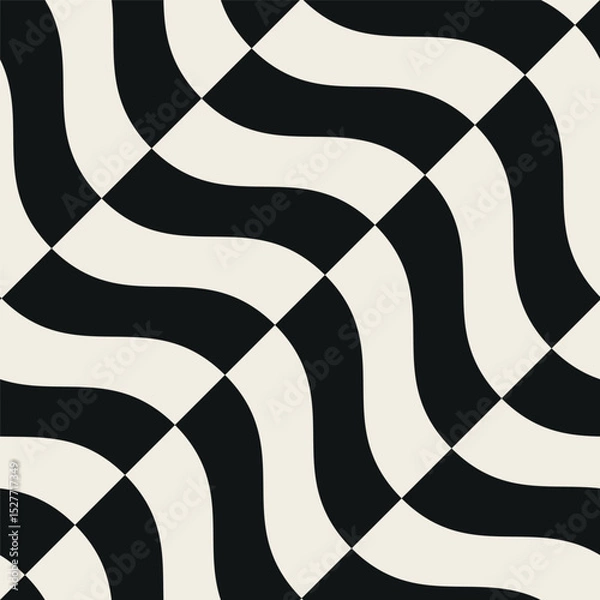 Fototapeta Seamless vector pattern with bold wavy stripes. Monochrome geometric background with abstract, striped design. Ideal for use as a swatch in Adobe Illustrator.