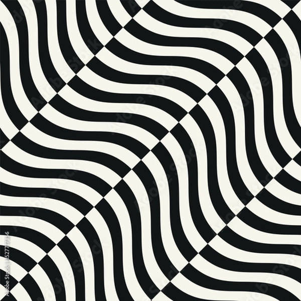 Fototapeta Seamless vector pattern with bold wavy stripes. Monochrome geometric background with abstract, striped design. Ideal for use as a swatch in Adobe Illustrator.