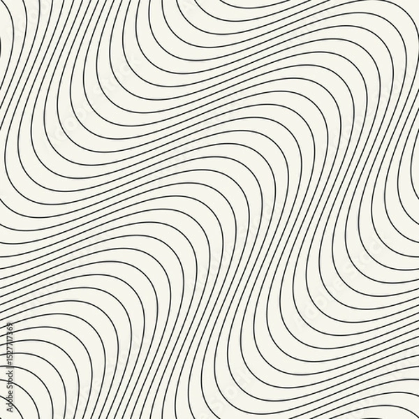 Obraz Seamless vector pattern with thin wavy diagonal stripes. Monochrome geometric background with abstract, striped design. Ideal for use as a swatch in Adobe Illustrator.