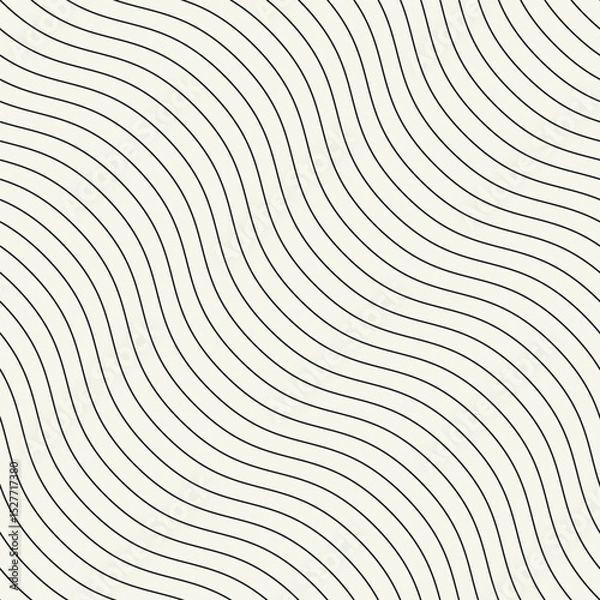 Fototapeta Seamless vector pattern with thin wavy diagonal stripes. Monochrome geometric background with abstract, striped design. Ideal for use as a swatch in Adobe Illustrator.