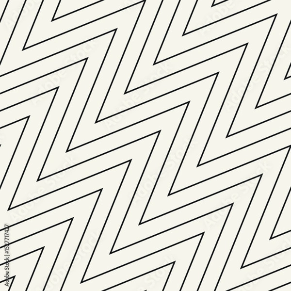 Obraz Seamless vector pattern with thin linear diagonal zigzag. Abstract monochrome background featuring dynamic striped tiles. Suitable for use as a swatch in Illustrator.