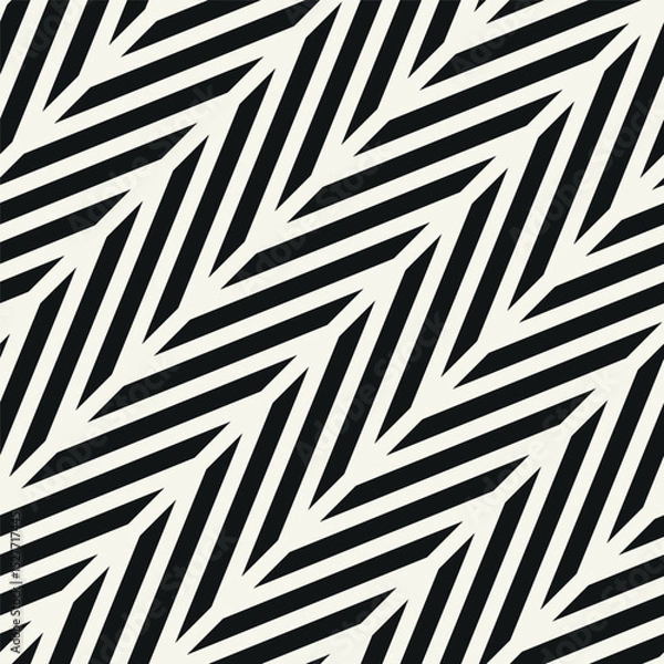 Fototapeta Seamless vector pattern with bold diagonal zigzag. Abstract monochrome background featuring dynamic striped tiles. Suitable for use as a swatch in Illustrator.