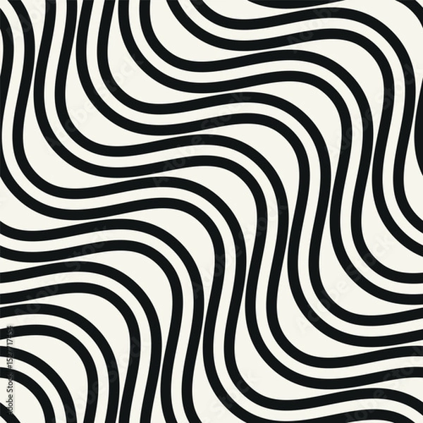 Fototapeta Seamless vector pattern with bold wavy stripes. Monochrome geometric background with abstract, striped design. Ideal for use as a swatch in Adobe Illustrator.