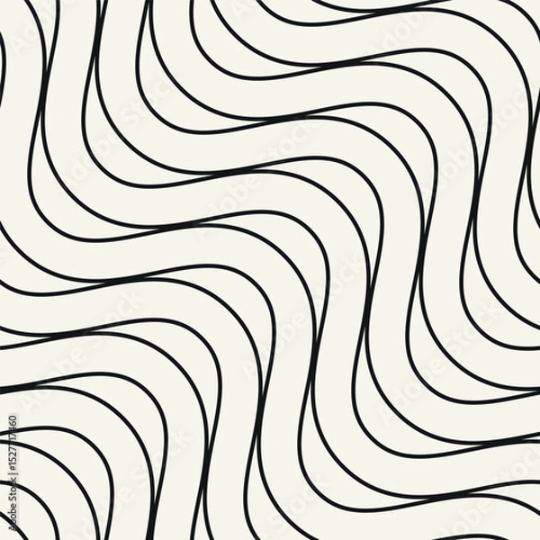 Fototapeta Seamless vector pattern with thin wavy diagonal stripes. Monochrome geometric background with abstract, striped design. Ideal for use as a swatch in Adobe Illustrator.