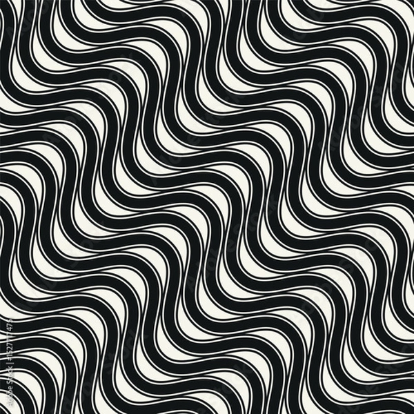 Fototapeta Seamless vector pattern with bold wavy stripes. Monochrome geometric background with abstract, striped design. Ideal for use as a swatch in Adobe Illustrator.