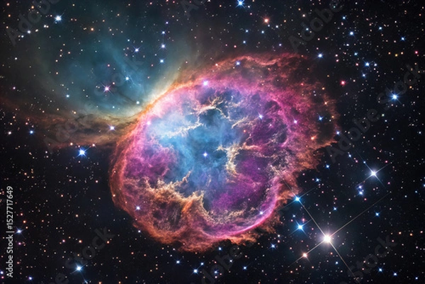 Fototapeta Exploring Colorful Supernova Remnant in Deep Space with Scattered Stars