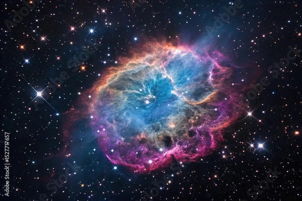 Fototapeta Exploring Colorful Supernova Remnant in Deep Space with Scattered Stars