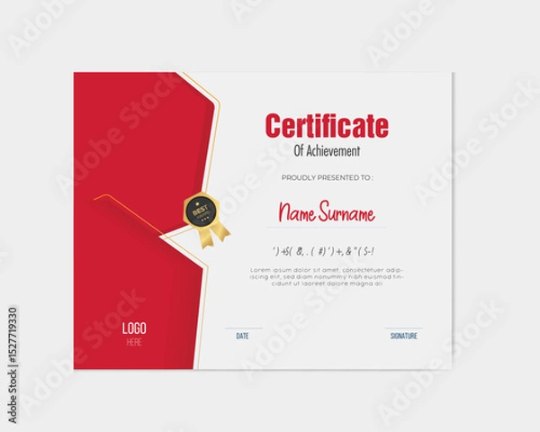 Obraz Elegant Certificate Design Template for Achievement or Completion