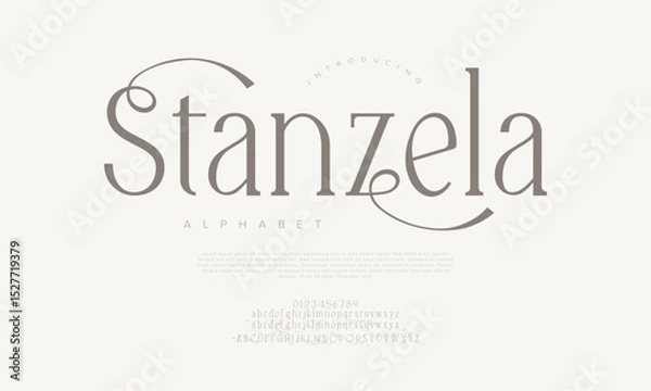 Fototapeta Delicate and graceful serif font with gentle curves and fine details, ideal for elegant branding and stationery