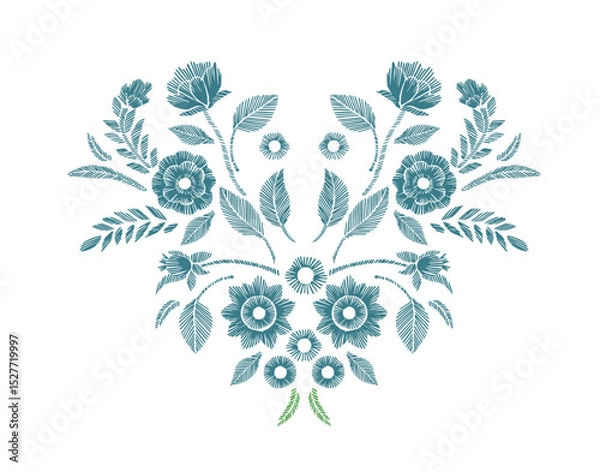 Fototapeta Floral Embroidered Neckline Design – Vector Illustration