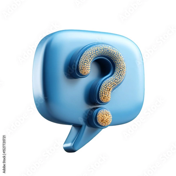 Fototapeta A blue glossy speech bubble with a textured question mark on a black isolated studio background isolated white background